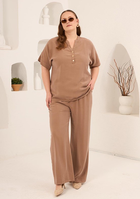 RMG - O6826 Kadın Kahverengi Basic Bluz