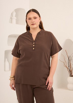 RMG - O6826 Kadın Kahverengi Basic Bluz
