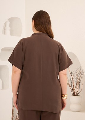 RMG - O6826 Kadın Kahverengi Basic Bluz