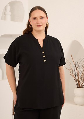 RMG - O6826 Kadın Siyah Basic Bluz