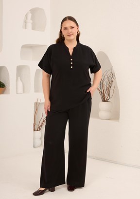 RMG - O6826 Kadın Siyah Basic Bluz