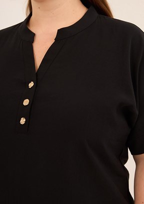 RMG - O6826 Kadın Siyah Basic Bluz