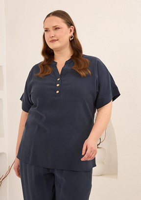 RMG - O6826 Kadın Lacivert Basic Bluz