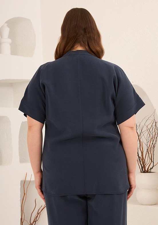 RMG - O6826 Kadın Lacivert Basic Bluz