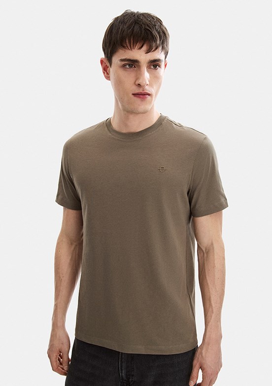 BACKANDBOND - B35S10004 Erkek Bej Bisiklet Yaka T-Shirt