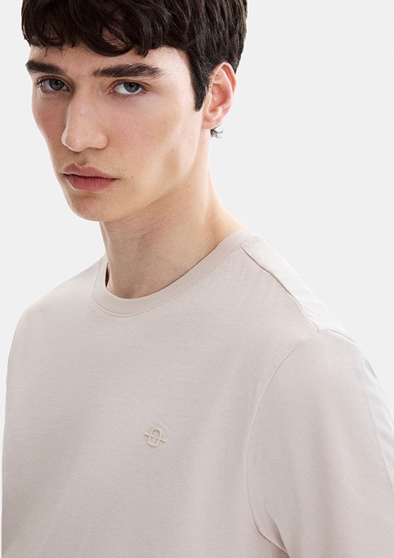 BACKANDBOND - B35S10004 Erkek Bej Bisiklet Yaka T-Shirt