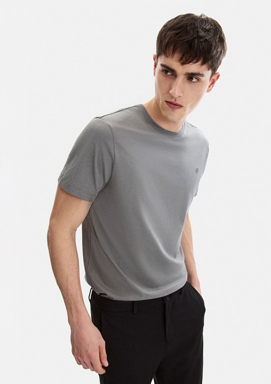 BACKANDBOND - B35S10004 Erkek Gri Bisiklet Yaka T-Shirt