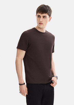 BACKANDBOND - B35S10062 Erkek Kahverengi Bisiklet Yaka T-Shirt