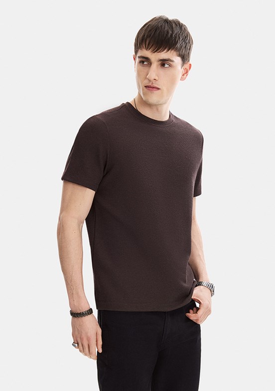 BACKANDBOND - B35S10062 Erkek Kahverengi Bisiklet Yaka T-Shirt