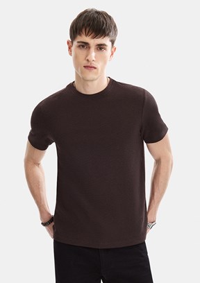 BACKANDBOND - B35S10062 Erkek Kahverengi Bisiklet Yaka T-Shirt