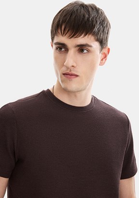 BACKANDBOND - B35S10062 Erkek Kahverengi Bisiklet Yaka T-Shirt