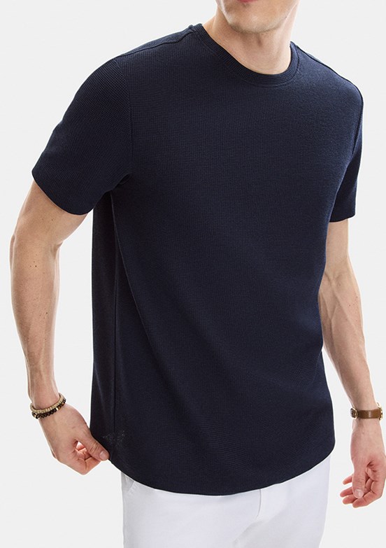 BACKANDBOND - B35S10062 Erkek Lacivert Bisiklet Yaka T-Shirt