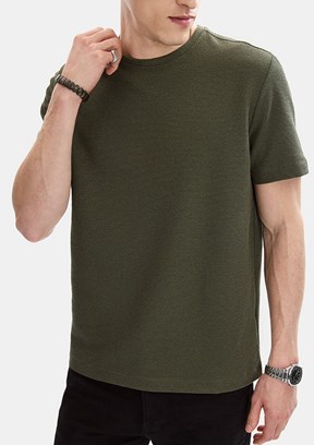 BACKANDBOND - B35S10062 Erkek Haki Bisiklet Yaka T-Shirt