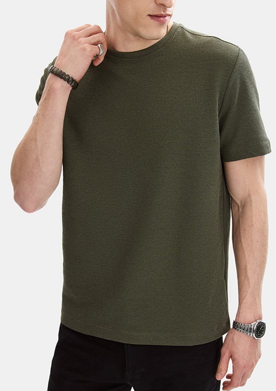 BACKANDBOND - B35S10062 Erkek Haki Bisiklet Yaka T-Shirt