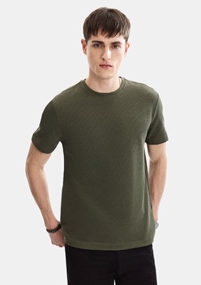 BACKANDBOND - B35S10062 Erkek Haki Bisiklet Yaka T-Shirt