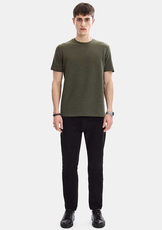 BACKANDBOND - B35S10062 Erkek Haki Bisiklet Yaka T-Shirt