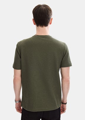 BACKANDBOND - B35S10062 Erkek Haki Bisiklet Yaka T-Shirt
