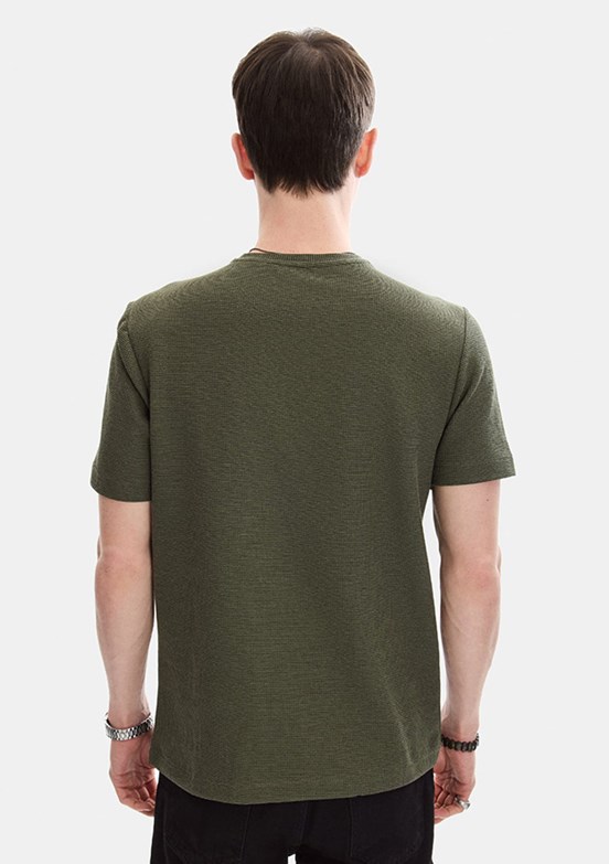 BACKANDBOND - B35S10062 Erkek Haki Bisiklet Yaka T-Shirt