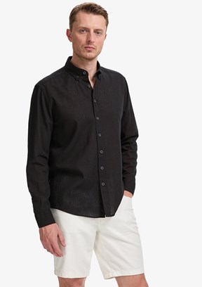 PİERRE CARDİN - Erkek Siyah Uzun Kol Gömlek
