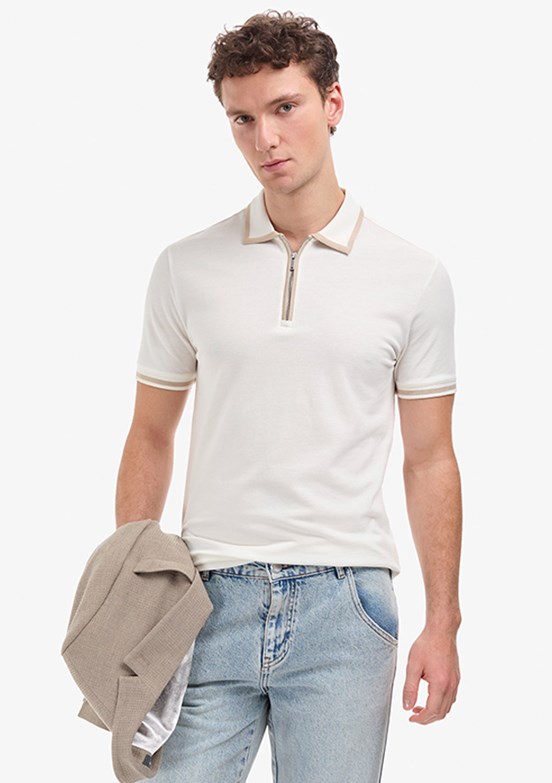 PİERRE CARDİN - Erkek Beyaz Slim T-Shirt