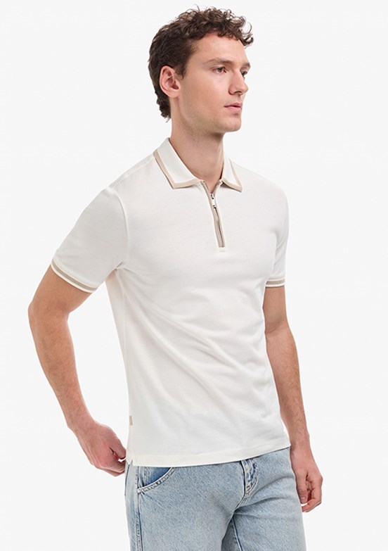 PİERRE CARDİN - Erkek Beyaz Slim T-Shirt