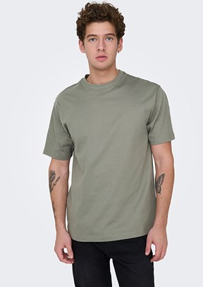 ONLY & SONS ONSFRED - 22022532 Erkek Gri Bisiklet Yakan T-Shırt