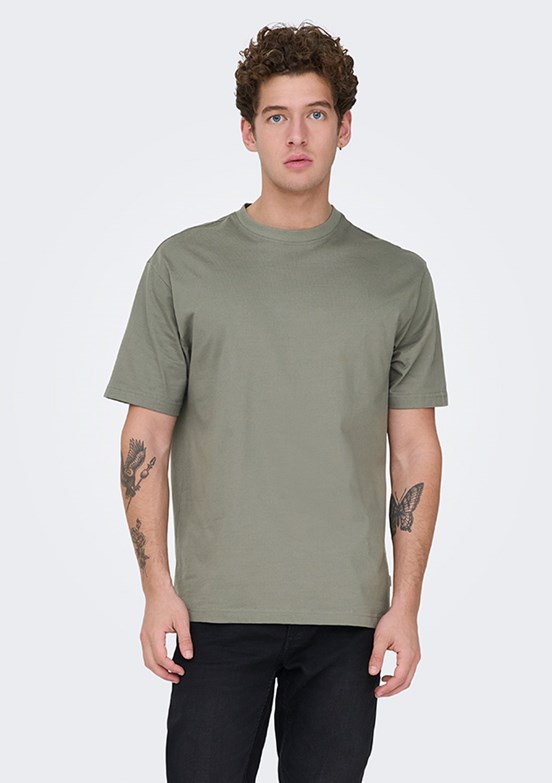 ONLY & SONS ONSFRED - 22022532 Erkek Gri Bisiklet Yakan T-Shırt
