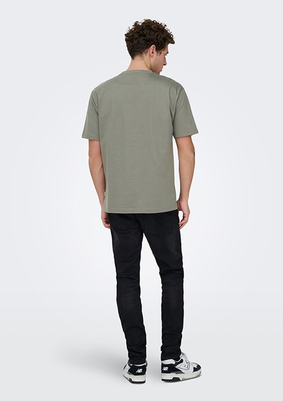 ONLY & SONS ONSFRED - 22022532 Erkek Gri Bisiklet Yakan T-Shırt