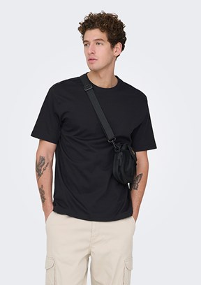 ONLY & SONS ONSFRED - 22022532 Erkek Siyah Bisiklet Yakan T-Shırt