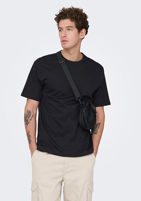 ONLY & SONS ONSFRED - 22022532 Erkek Siyah Bisiklet Yakan T-Shırt