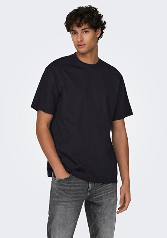 ONLY & SONS ONSFRED - 22022532 Erkek Siyah Bisiklet Yakan T-Shırt