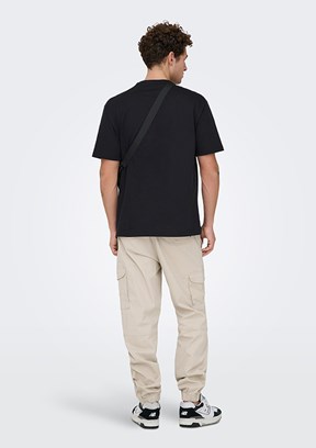 ONLY & SONS ONSFRED - 22022532 Erkek Siyah Bisiklet Yakan T-Shırt