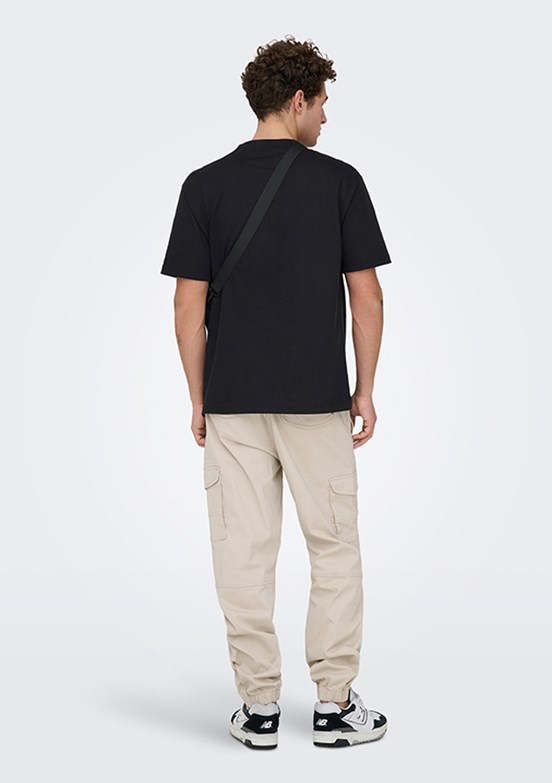 ONLY & SONS ONSFRED - 22022532 Erkek Siyah Bisiklet Yakan T-Shırt