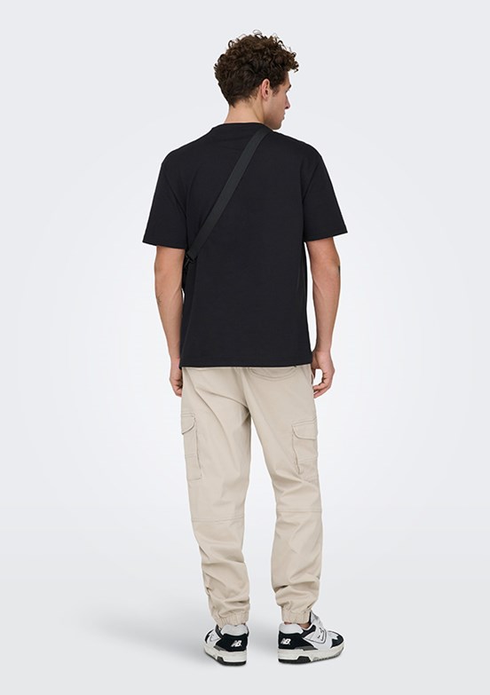 ONLY & SONS ONSFRED - 22022532 Erkek Siyah Bisiklet Yakan T-Shırt