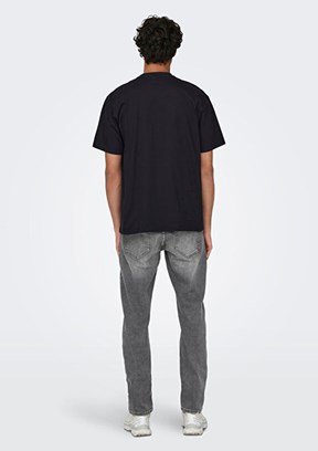 ONLY & SONS ONSFRED - 22022532 Erkek Siyah Bisiklet Yakan T-Shırt