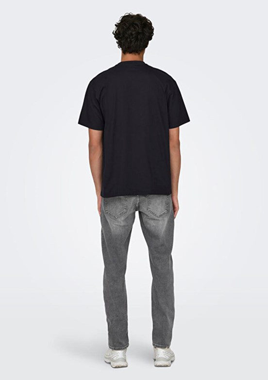 ONLY & SONS ONSFRED - 22022532 Erkek Siyah Bisiklet Yakan T-Shırt
