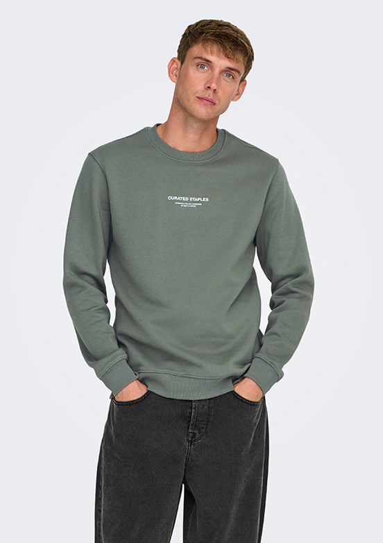 ONLY & SONS ONSCURATED REG CREW NECK - 22030923  Erkek Gri Sweat Shırt