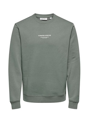ONLY & SONS ONSCURATED REG CREW NECK - 22030923  Erkek Gri Sweat Shırt
