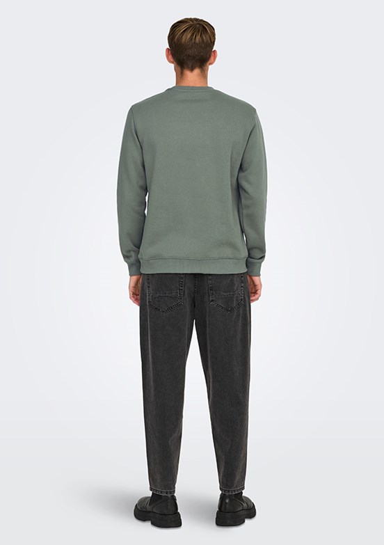 ONLY & SONS ONSCURATED REG CREW NECK - 22030923  Erkek Gri Sweat Shırt