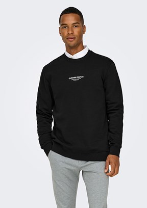 ONLY & SONS ONSCURATED - 22030923 Erkek Siyah Bisiklet Yaka Sweat Shırt