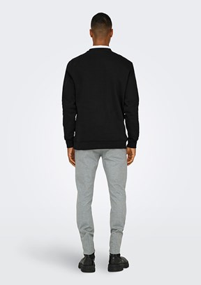 ONLY & SONS ONSCURATED - 22030923 Erkek Siyah Bisiklet Yaka Sweat Shırt