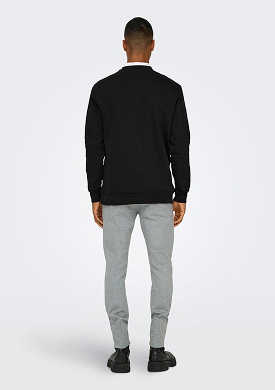 ONLY & SONS ONSCURATED - 22030923 Erkek Siyah Bisiklet Yaka Sweat Shırt