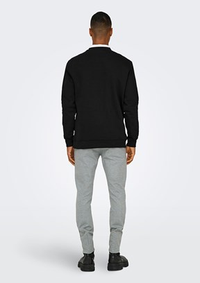 ONLY & SONS ONSCURATED - 22030923 Erkek Siyah Bisiklet Yaka Sweat Shırt