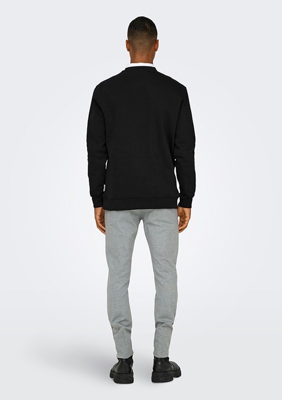 ONLY & SONS ONSCURATED - 22030923 Erkek Siyah Bisiklet Yaka Sweat Shırt
