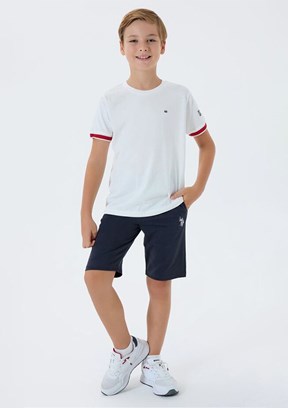 US POLO ASSN - US2424-4 Erkek Çocuk Beyaz Şortlu İkili Takım