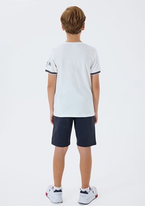 US POLO ASSN - US2424-4 Erkek Çocuk Beyaz Şortlu İkili Takım