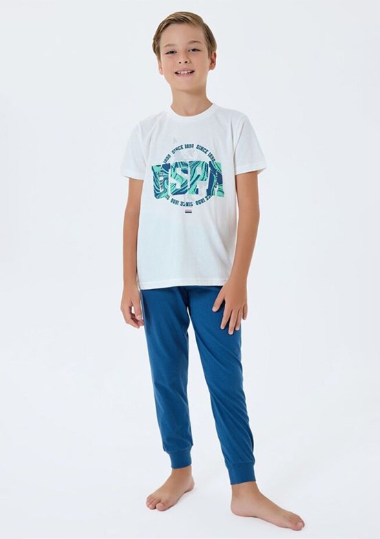 US POLO ASSN - US2413-4 Erkek Çocuk Beyaz Pijama Takımı