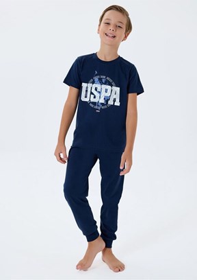 US POLO ASSN - US2413-4 Erkek Çocuk Lacivert Pijama Takımı