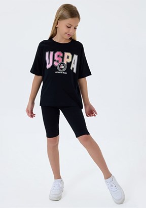 US POLO ASSN - US2517-G Kız Çocuk Siyah Taytlı İkili Takım