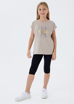 US POLO ASSN - US2511-4 Kız Çocuk Bej Taytlı İkili Takım